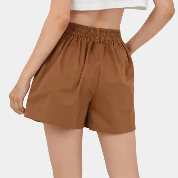 HALARA NWT L High Waisted Plicated Button Side Pocket Casual Cotton Shorts 3'' - Picture 2 of 3